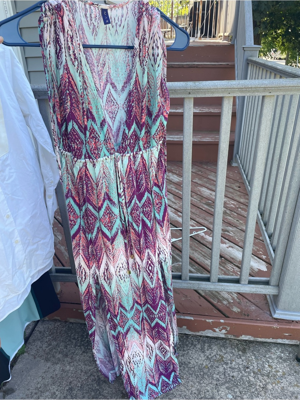 MAR Boho Chevron Print dress in Teal & Burgundy